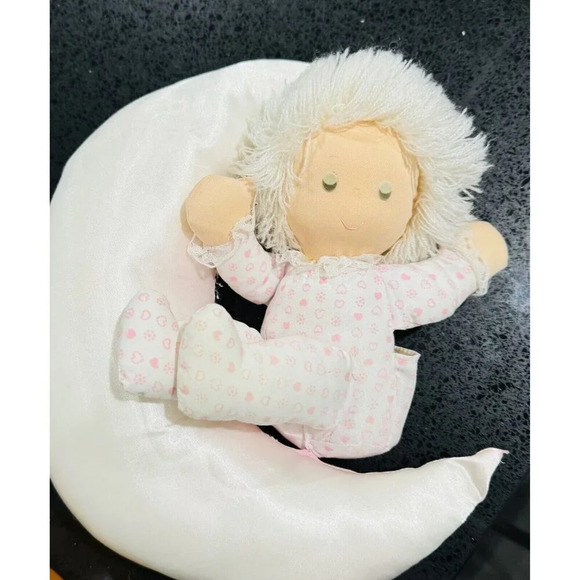 Vintage 80s RUSS BERRIE Girl Sleeping Pink Moon Plush Baby Child Toy Doll Decor - Picture 3 of 6
